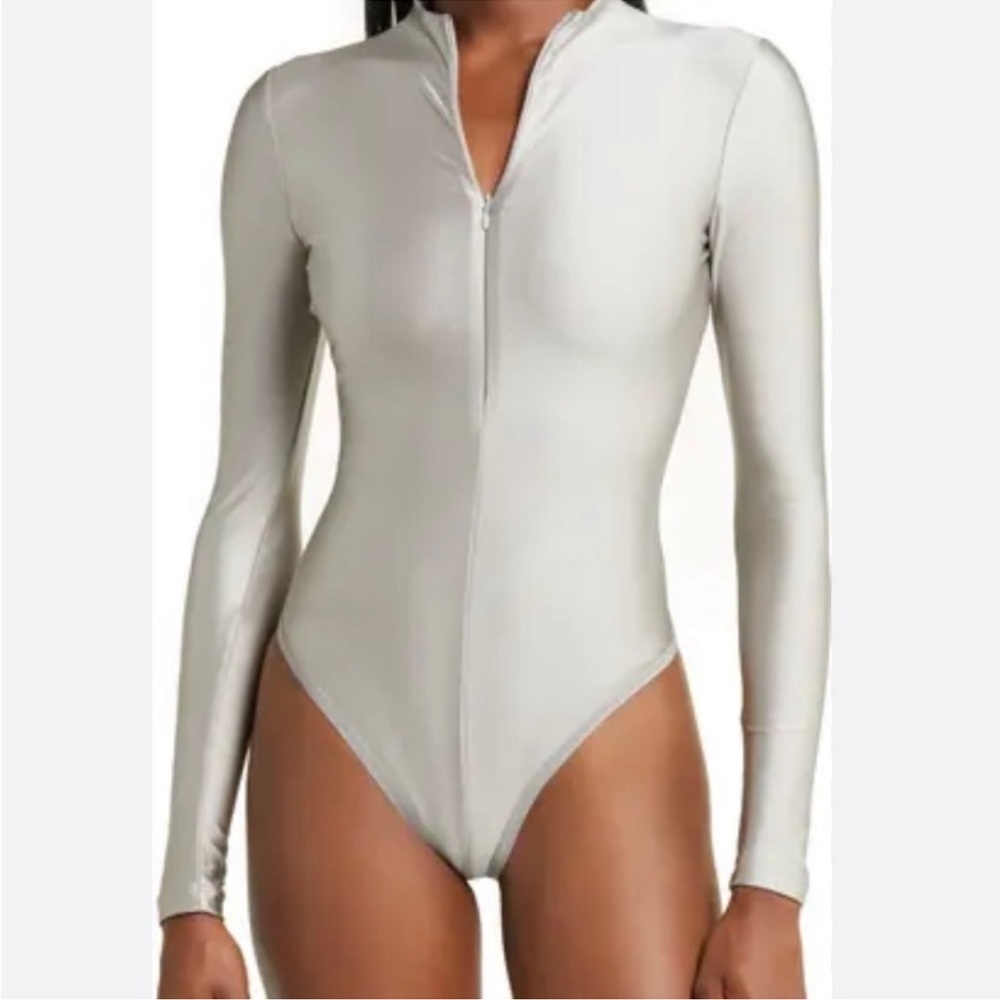 SKIMS Disco Front Zip Bodysuit‎ Silver